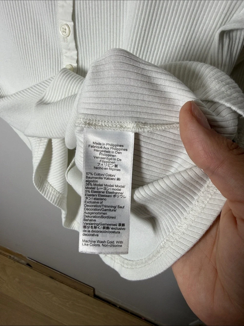 J. Crew Cream / White Ribbed Scoop-Neck Henley Tee Size Medium